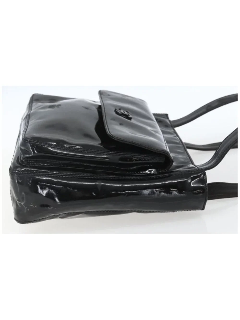 Authentic CHANEL COCO Mark Shoulder Bag Patent leather Black Silver CC